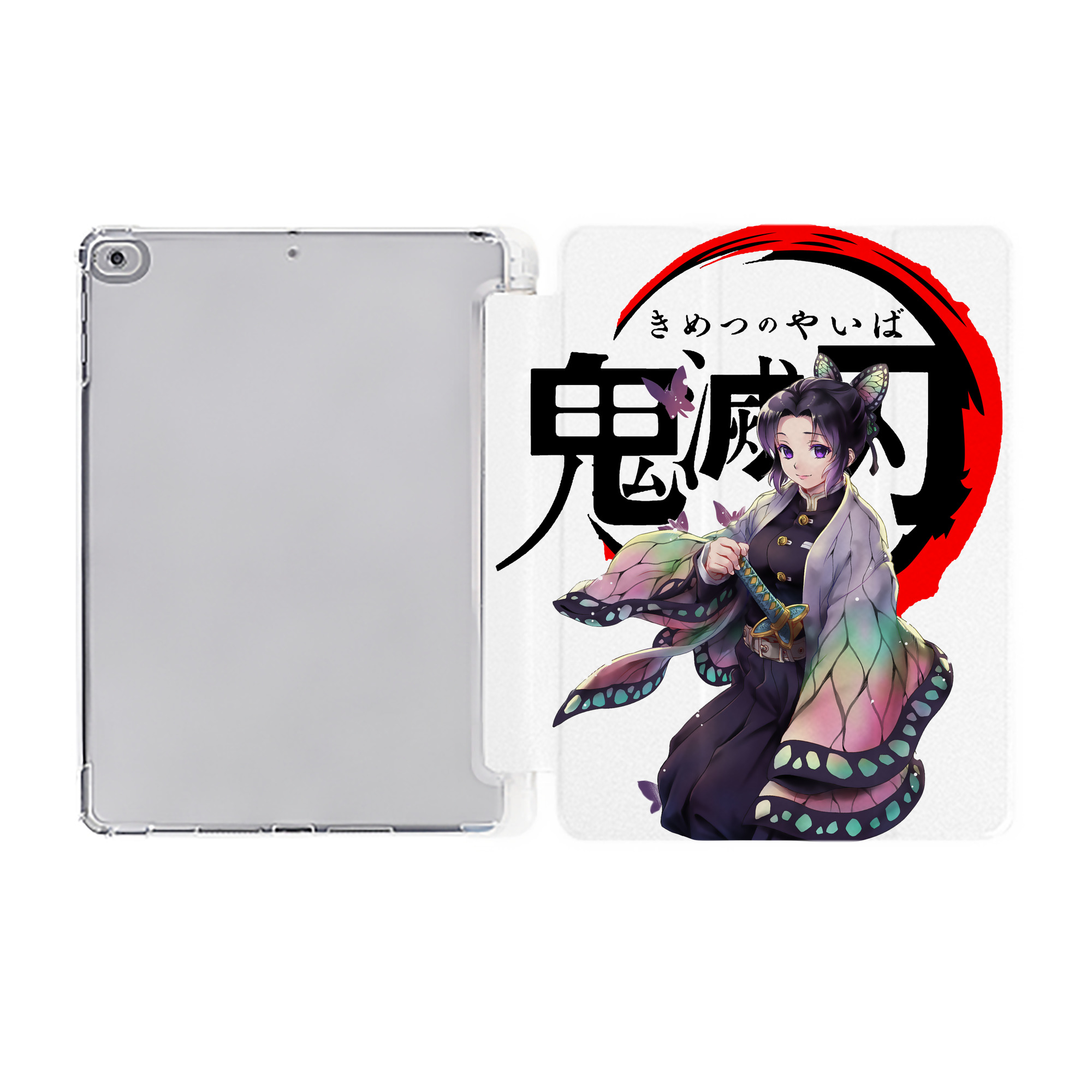 （画像用） 鬼滅の刃（きめつのやいば）蟲柱-胡蝶 しのぶ／こちょう しのぶ Kochou Shinobu IPad ケース ペン収納付き 三つ折りスタンド PUレザー×シリコン 対応機種9.5/10.5/10.9インチ